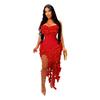Transfronterizo AL262 Soporte para Productos de Amazon Ropa Europea y Americana para Mujer Vestido con Borde de Oreja Vestido de Tubo Sexy con Volantes