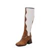 Botas de corrente de bloco de cores com bico quadrado e salto grosso europeias e americanas plus size para mulheres 1008