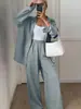 Conjunto casual preguiçoso novo de primavera e outono, transfronteiriço europeu e americano, conjunto de duas peças com camisa de manga longa e calças soltas de algodão e linho