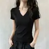 Camiseta de Verano para Mujer con Cuello en V y Mangas Cortas, Tallas Grandes, Favorecedora para Figuras Curvilíneas, Oculta el Vientre, Diseño Único, Top Estilo Francés que Ceñe la Cintura