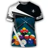 Camiseta Deportiva de Verano con Estampado 3D de Billar para Hombre de Manga Corta Estilo Hip-Hop al Aire Libre Cuello Redondo Pulóver de Manga Corta