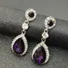 Brincos de Cristal Europeus e Americanos para Mulheres, Brincos Versáteis de Pedra Preciosa em Forma de Gota, Performance de Dança Azul Vermelho Noiva Exagerado B