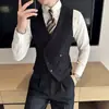 Chaleco para Hombre de Cuello en V Ajustado Estilo Británico Coreano Novio Padrino Doble Pecho Negocios Chaleco Pequeño Calidad Hombre Dama de Honor