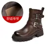Botas de motocicleta de cuero genuino, con suela gruesa y detalle de hebilla para mujer, nueva colección otoño/invierno 2026, de media pantorrilla, estilo retro británico, puntera redonda, botines estilo Martin