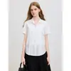 Camisa Amzi de design exclusivo com renda e manga curta para mulheres, novo estilo de verão, corte solto, modeladora, casual e versátil
