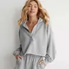 Sudadera con Capucha de Marca de Moda Transfronteriza Holgada Tendencia para Mujer, Estilo Europeo y Americano de Primavera y Otoño, Suéter de Cuello en V de Manga Larga, Color Sólido