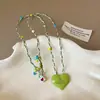 Collar Largo de Cuerda Trenzada Colorida Dopamina con Forma de Corazón para Mujer Verano Elegante Sencillo Versátil Moda