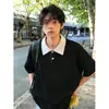 Camisa Polo Falsa de Duas Peças com Manga Curta para Homens, Camiseta de Verão Estilo Americano com Patchwork e Gola Reversível, Top de Manga Meia-Altura de Alta Qualidade, Fresco e Estiloso, Resistente