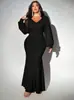Vestido Transfronterizo Europeo y Americano para Mujer Talla Grande Primavera y Otoño Color Sólido Cola de Pez Falda Larga Nuevo Fiesta Boda Formal Vestido Falda para Mujer
