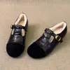 Sapatos Mary Jane de Algodão com Forro de Lã para Aumento Interno para Mulheres 2025 Inverno Retrô Francês Cor Versátil Combinação Quente Pequenos Sapatos de Couro
