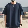 Camiseta masculina de algodão puro para o verão, cor sólida, top solto, roupas duráveis, camiseta de manga meia-manga, estilo Hong Kong, camiseta básica