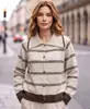 Suéter jacquard de color bloqueado retro con cuello polo para mujer, Amazon transfronterizo europeo y americano, nuevo top de punto holgado de otoño e invierno