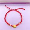 Transmisión en Vivo Suministro de Nuevo Tobillera de Hilo Rojo con Moneda Martillada Estilo Chino con Bestia Devoradora de Oro para Atraer Riqueza y Tesoro Joyería al por Mayor