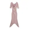Vestido de verano nuevo, sexy, ajustado, de manga media, con hombros descubiertos, estilo sirena, cintura ceñida, bajo irregular y largo