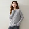 Suéter de cachemira de punto trenzado de cuello redondo estilo perezoso para mujer, suéter de punto de doble hebra engrosado, suéter de punto base de ajuste holgado