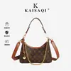 Bolsa Baguete de Ombro Feminina com Estampa Floral Antiga Retro Alça Larga de Corrente Lua Crescente Bolsa de Alta Qualidade para o Dia a Dia Ombro Único Transversal