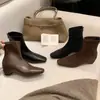 Primer Encuentro: Botines de Gamuza para Mujer, Ajuste Delgado, Tacón Grueso, Nueva Colección Otoño/Invierno 2026, Botines Cortos Negros con Tacón Grueso y Punta Cuadrada