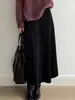 Falda midi de punto minimalista estilo coreano para mujer, de invierno, de cintura alta, adelgazante, holgada, suave y fluida, de línea A