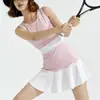 Falda de Tenis de Malla Patchwork Bloque de Color Transfronteriza, Vestido Delgado de Cintura Alta, Falda Corta Deportiva Anti-Exposición para Correr y Fitness para Mujer