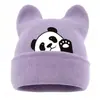 Novo Chapéu de Tricô com Orelhas de Gato e Panda Bordado Amazon Temu Shein Chapéu de Lã Quente Outono e Inverno