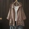Top floral suelto artístico casual con capucha para mujer, chaqueta corta de gasa de algodón de doble capa, cárdigan fino, ropa de protección solar