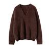 Suéter de Gola Tesoura Escovado Outono e Inverno Novo Suéter 100% Caxemira Pura Feminino Simples Cor Pura Manga Longa Tricô