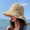 Sombrero de paja para mujer, tejido con lazo, estilo pescador costero, estilo coreano, moderno, para cubrirse el rostro, ideal para celebridades de Internet.