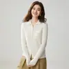 Novo Suéter de Caxemira Feminino Gola Polo Zíper Duplo Tricô Cardigã Emagrecedor Estilo Minimalista Fashion Casual Simples