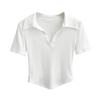 Camiseta de manga curta curvada com lapela curta para meninas da Spice Girls 2024 Verão Slim-fit All-match Emagrecimento Curto Cropped Top T