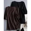 Novo estilo de verão para mulheres plus size 300kg, blusa de malha fina gelada de cor sólida, gola V, comprimento médio, estilo solto, para usar por baixo