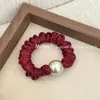 Diadema Roja de Año Nuevo de Alta Elasticidad para Cabello Fino, Cuerda para el Cabello de Perlas Anudadas de Gama Alta, Cuerda para Cola de Caballo, Goma Elástica Elegante