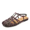 Sandalias Planas Casuales Versátiles para Playa Verano Tejido Cruzado Huecas Punta Abierta Sin Espalda Hebilla Única Sandalias Romanas 821-1