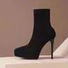 Botas Curtas Elásticas, Botas Slim para o Dia a Dia, Novas Botas Femininas de Camurça Bico Fino Ultra-Altas de Cano Médio para Outono e Inverno, Botas Versáteis Impermeáveis com Plataforma
