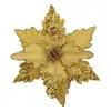 Venta caliente transfronteriza 25 cm franela con lentejuelas flor de Navidad hecha a mano gris plateado dorado polvo simulación decoración de árbol de Navidad fábrica de origen