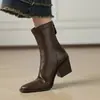 Nuevas botas elásticas adelgazantes de otoño e invierno para comercio transfronterizo, punta cuadrada, tacón grueso, negras y marrones, versátiles botines Martin de tacón medio para el día a día