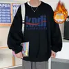 Sudadera con Estampado de Cuello Redondo y Mangas Largas Forrada de Polar para Hombre, Invierno 2025, Pulóver de Fibra de Poliéster, Estilo Casual