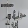 Botón de Ducha de Piano de Aleación de Aluminio Juego de Ducha, Cabezal de Ducha Presurizado Gris para Baño Doméstico Venta al por Mayor