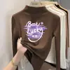 Ropa interior básica para niñas con forro polar de otoño e invierno, camiseta de manga larga cepillada para niños, cuello semi-alto, top cálido para niños mayores