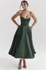 Vestido de Noche Exclusivo Transfronterizo Europeo y Americano con Cintura Ceñida, Vestido de Princesa Abullonado, Vestido de Satén Transparente de Largo Medio con Escote en V Profundo