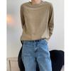 Primavera Nuevo Europeo y Americano Ins Blogger Moda Camiseta de Cuello Redondo Simple Ropa Exterior Aspecto Adelgazante Holgado Top Casual de Manga Larga para Mujer