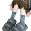 Calcetines Grues Cálidos de Estilo Étnico Fair Isle para Mujer de Otoño e Invierno, Calcetines Nuevos Holgados, Calcetines Versátiles Retro de Media Pantorrilla Estilo Ins