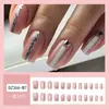 Uñas de Manicura de Longitud Media con Cabeza Plana de Comercio Exterior, Parches de Uñas Postizas con Rayas Blancas y Brillo, Uñas Portátiles Más Vendidas Transfronterizas
