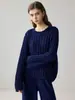 Suéter de punto trenzado estilo perezoso 100% cachemira pura para mujer otoño invierno cuello redondo silueta holgada suéter de punto pullover capa base
