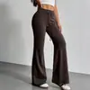 Calças pantalona de outono transfronteiriças de cintura alta com cordão para mulheres, elásticas, justas, com caimento solto, microflare, estilo esportivo europeu e americano