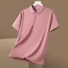 Camiseta de Manga Corta para Hombre, Nuevo Estilo de Verano, Camiseta Sin Costuras de Seda Helada, Top Casual de Color Puro de Secado Rápido para Jóvenes y Personas de Mediana Edad, Camisa Polo