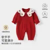 Mono Cálido Rojo con Cuello para Bebé para Primavera y Otoño, Atuendo para Celebración de Luna Llena y Cien Días de Niña, Fábrica de Origen de Ropa Infantil de Anyang