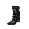 Botas Cortas Negras de Diseño Nicho Estilo Coreano para Mujer 2026 Nuevas Botas de Media Caña Tacón Grueso Hebilla Botas Western Botas Vaqueras Mujer