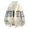 Moda Nova Outono/Inverno 2025 Suéter Cardigan de Natal com Gola de Lapela Masculino Tricotado Solto Jaqueta Casaco Argyle Tamanho Plus