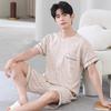 Pijama Longsha Masculina Verão Fina Algodão Puro Manga Curta Shorts Conjunto Casual de Alta Qualidade Roupa de Casa para Adolescentes e Meninos