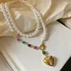 Colar Cruzado Europeu e Americano Colorido com Strass Pérola Coração Luxo Leve Nicho Corrente de Clavícula Estilo Corte Colar Retrô Atacado
